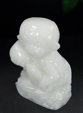 天然阿富汗白玉猴子摆件玉石十二生肖猴贺寿猴装饰品家具摆设礼物
