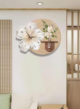 轻奢高级钟表客厅挂钟新款创意极简花卉时钟现代简约装饰画挂钟表