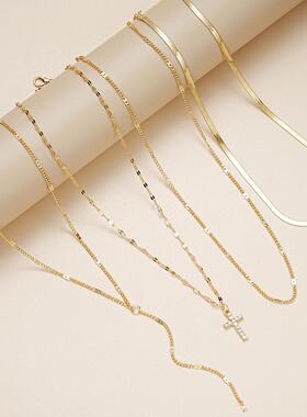 Cross pendant necklace women十字架吊坠锁骨炼叠戴蛇骨炼项炼女