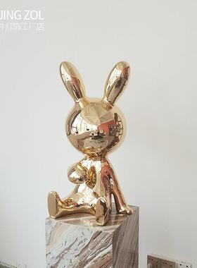 旁玻璃钢雕塑商场彩色软装客厅电视柜售楼处兔子电镀抽象艺术摆件