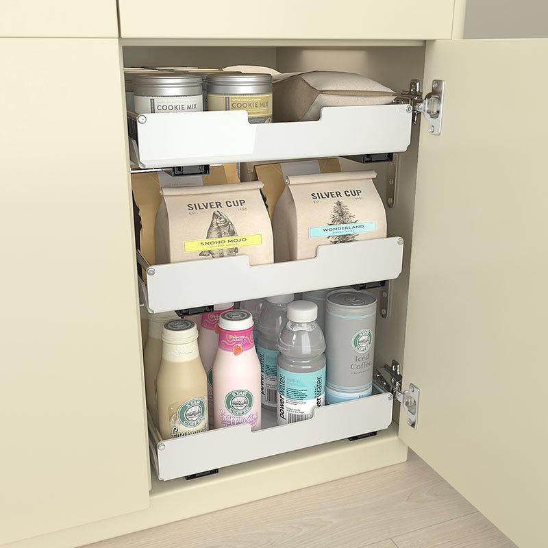 环保边柜自制拉篮橱柜改造带轨道抽屉托盘免打孔零食储物PP收纳盒,淘宝优惠券,粉丝福利购,淘宝优惠卷