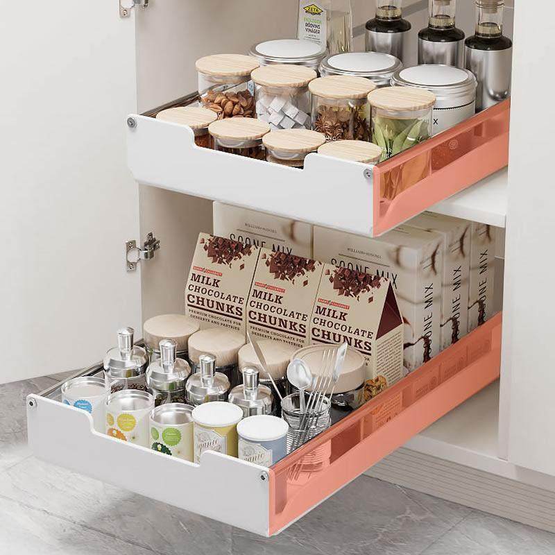 橱柜内抽屉拉篮调料碗碟餐具抽拉式免打孔不锈钢PP白色超簿夹缝,淘宝优惠券,粉丝福利购,淘宝优惠卷