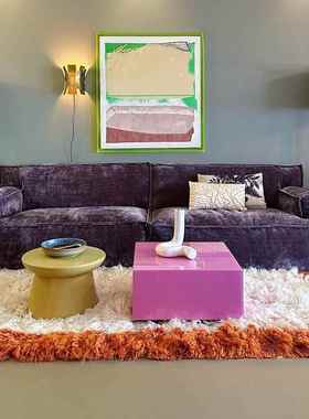 法式复古风灯芯绒布艺沙发紫色大马士革客厅中古样板间设计师组合