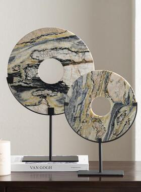 新中式轻奢高级感大理石平安扣摆件办公室酒店展厅软装饰品