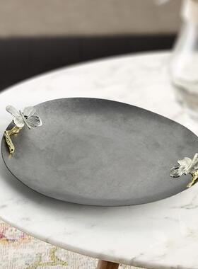 现代奢轻金属F9877H7M双层蛋糕盘银色不锈钢水果盘家纳托盘居饰品