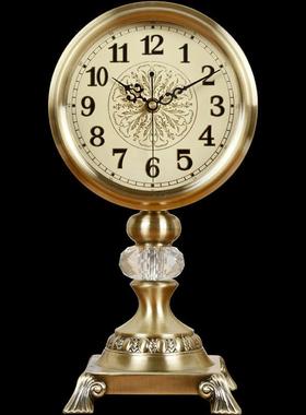 金属座钟客厅摆件表钟表坐钟大号静音台钟圆形个性创意时尚桌摆钟