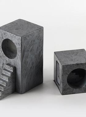 创意几何建筑阶梯摆件轻奢样板房大堂售楼处艺术仿大理石纹装饰品