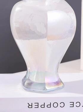 欧式手工玻璃花瓶石榴六角花瓶客厅餐桌家居插花器皿工艺品摆件