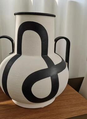 新中式复古手绘线条条纹花瓶样板间民宿家居客厅书房玄关装饰花器