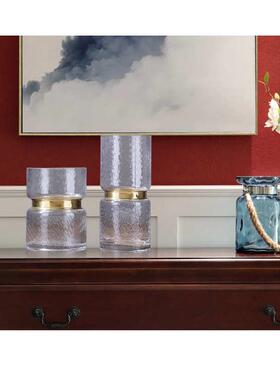 批发欧式铜圈透明玻璃花瓶 人工吹制金属环水培花瓶插花干花摆件