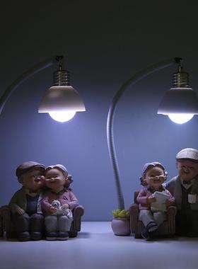 老头吉他摆件小车载老人玩偶创意老两口树脂娃娃公仔人物装饰品大