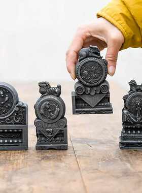 新中式古国风铸铁抱鼓石门墩桌面小摆件家居饰品茶桌茶宠茶具