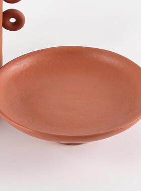 日本进口北欧简约果盘摆件样板房家居饰品ins风双耳高脚收纳托盘