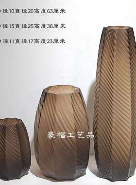 欧式简约彩色手工刻磨玻璃花瓶酒店大堂桌面插花摆件装饰