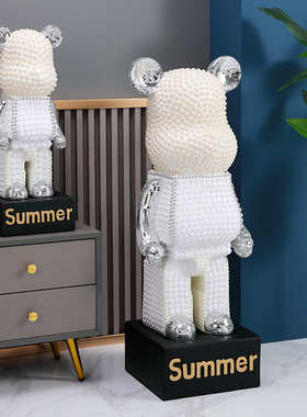手工镶珍珠玻璃亮片卡通熊摆件客厅落地大型酒店别墅软装工厂直销