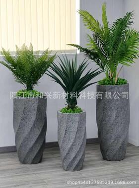 厂家户外玻璃钢花盆定制室内简约螺旋花瓶水泥大号绿植盆栽摆件
