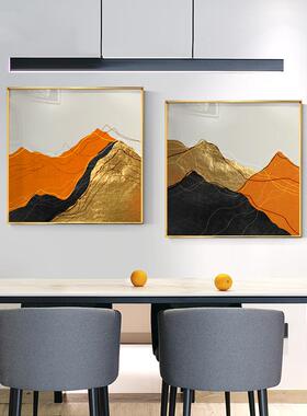 现代简约轻奢玄关装饰画黄橙色北欧背靠金山客厅挂画餐厅墙壁画