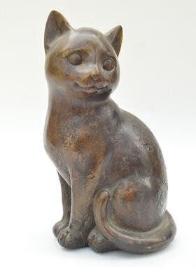 纯铜金属工艺品家居装饰桌面回头猫摆件