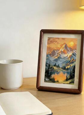 日照金山聚宝盆山水画办公室招财摆件背有靠山风水画客厅装饰画