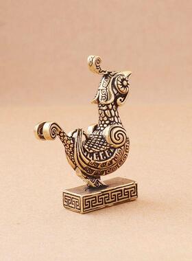 纯黄铜老物件青鸟太阳金乌覆古居家装饰办公室桌面茶宠工艺品摆饰
