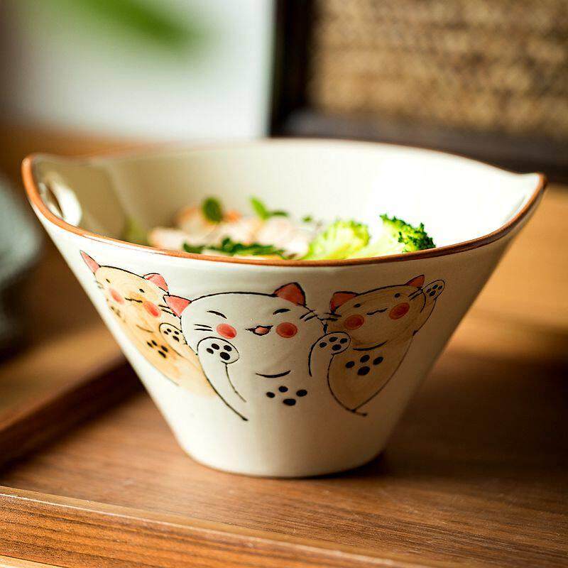 特别好看的双耳碗高颜值沙拉碗斗笠面碗个人专用精致陶瓷泡面碗,淘宝优惠券,粉丝福利购,淘宝优惠卷