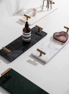 小西家北欧风天然大理石托盘首饰盘甜品盘浴室置物盘家居装饰摆件