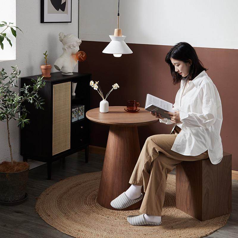 北欧轻奢实木小圆桌简约黑色奶茶店咖啡桌洽谈桌休闲茶桌家用茶几,淘宝优惠券,粉丝福利购,淘宝优惠卷