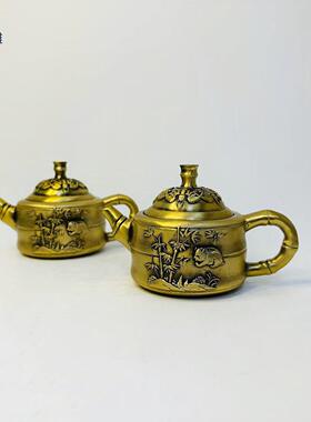 黄铜仿古拉丝钱壶茶壶龙凤壶工艺品办公室家居装饰创意摆件