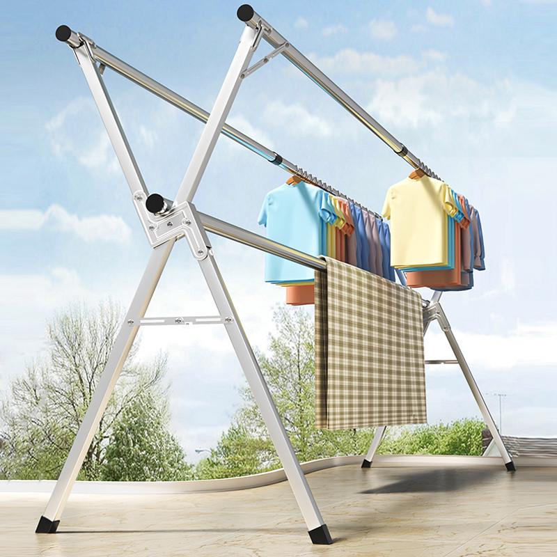 不锈钢晾衣架落地折叠室内双杆式阳台挂衣伸缩晾衣杆室外晒衣架 - 图2