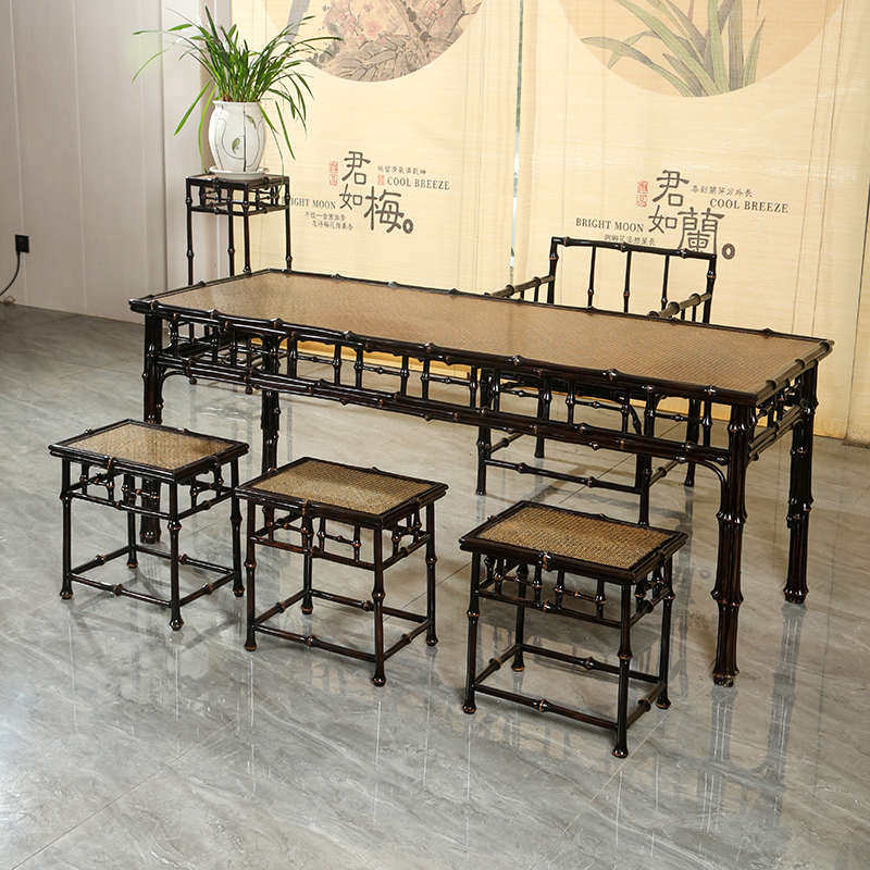 4I仿古中式大漆筇竹家具方凳茶几长方形茶桌椅组合侘寂风茶桌茶道,淘宝优惠券,粉丝福利购,淘宝优惠卷