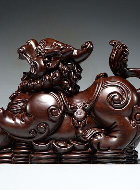 黑檀木雕貔貅摆件红木貔貅家居办公室玄关风水装饰工艺品开业送礼