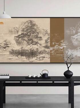 新中式大气山水客厅装饰画大尺寸茶室酒店餐厅画横版建筑挂画