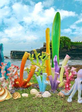 户外贝壳珊瑚海草海螺海星摆件玻璃钢雕塑景观海洋主题场景装饰品