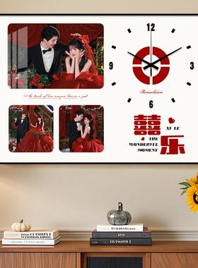 新婚闺蜜送礼定制婚纱照相框挂墙创意钟表爱心宫格结婚备婚时钟框