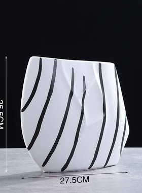 轻奢北欧极简黑白条纹插花陶瓷花瓶时尚家居软装饰品饰品摆件家居