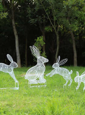 户外不锈钢铁艺镂空兔子动物雕塑园林景观庭院小区草坪装饰品摆件