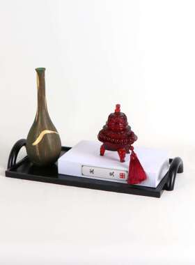 现代新中式黑色托盘摆件茶室客厅创意家居饰品样板房餐桌茶几软装