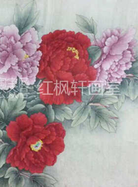 工笔画白描底稿牡丹花篮花鸟装饰画素材熟宣纸勾线手画图片定制稿