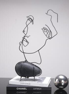 现代简约欧式轻奢黑色抽象人物摆件样板房售楼处书房客厅软装饰品