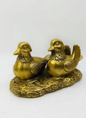 黄铜鸳鸯摆件卧室床头桃花家居客厅比翼鸟夫妻新婚装饰送礼工艺品