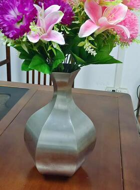 不锈钢花瓶摆件桌面金色花瓶装饰仿古花器金属客厅插花创意摆设