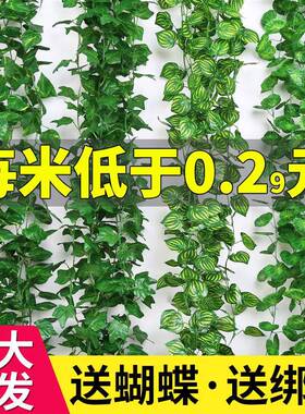 墙面挂饰彷真绿色植物物藤条绿叶悬吊式天花板装饰假花藤蔓阳台遮