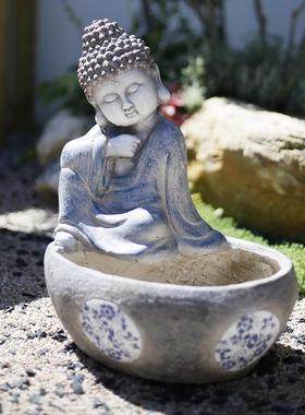 花盆禅意小佛像庭院子摆件多肉造景中式铜钱草创意花园阳台装饰品