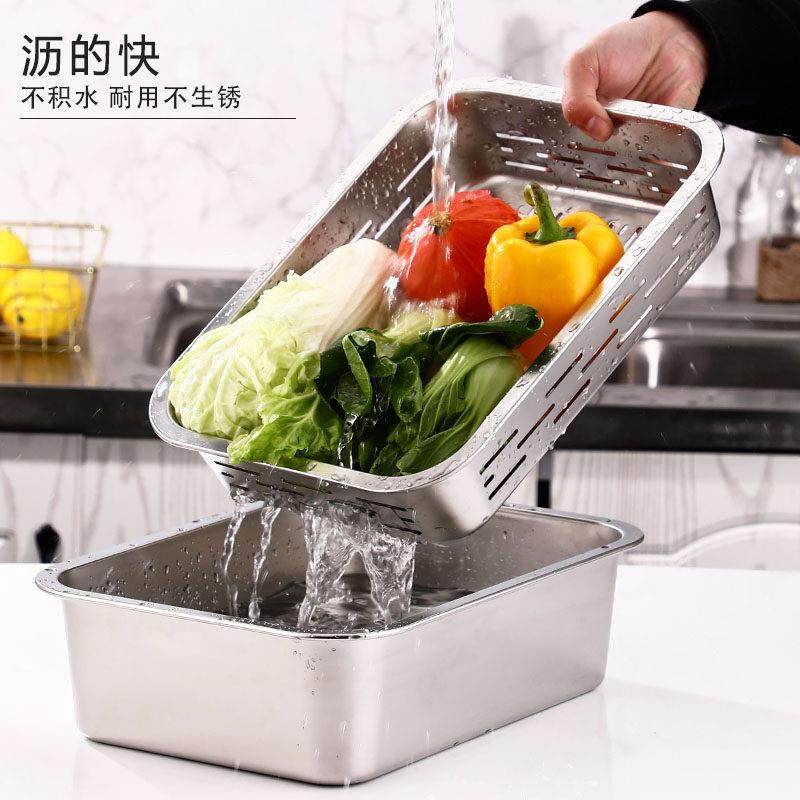 盆中盆沥水篮不锈钢长方形洗菜盆商用滤水方盆漏盆漏筐方篮子网篮,淘宝优惠券,粉丝福利购,淘宝优惠卷