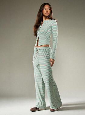 Women's Striped Sleeveless Top & Pants Set Soft Stretchy