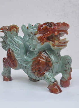 钰程本命年玉器  20CM岫玉飞天麒麟摆件流年五黄二黑摆件