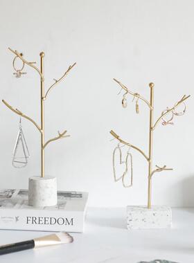 化妆台摆件北欧ins简约轻奢水磨石底金属耳环项链首饰架卧室梳妆