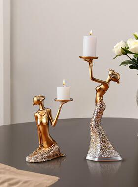 欧式烛台摆件北欧浪漫金色蜡烛台餐桌覆古轻奢家用烛光晚餐道具
