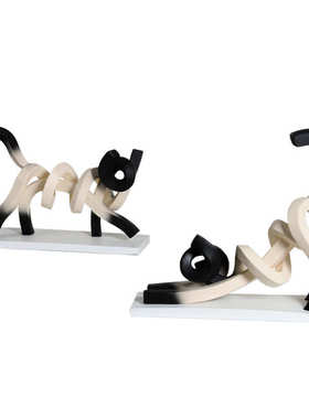 伸展扭曲线条猫咪趣味装饰品样板房售楼处卧室儿童房米黑动物摆件