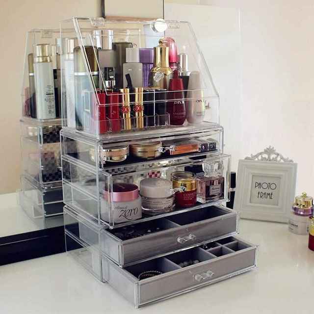 Extra large cosmetic storage m box desktop dressing table dormitory transparent acrylic skin care rack dustproof cover